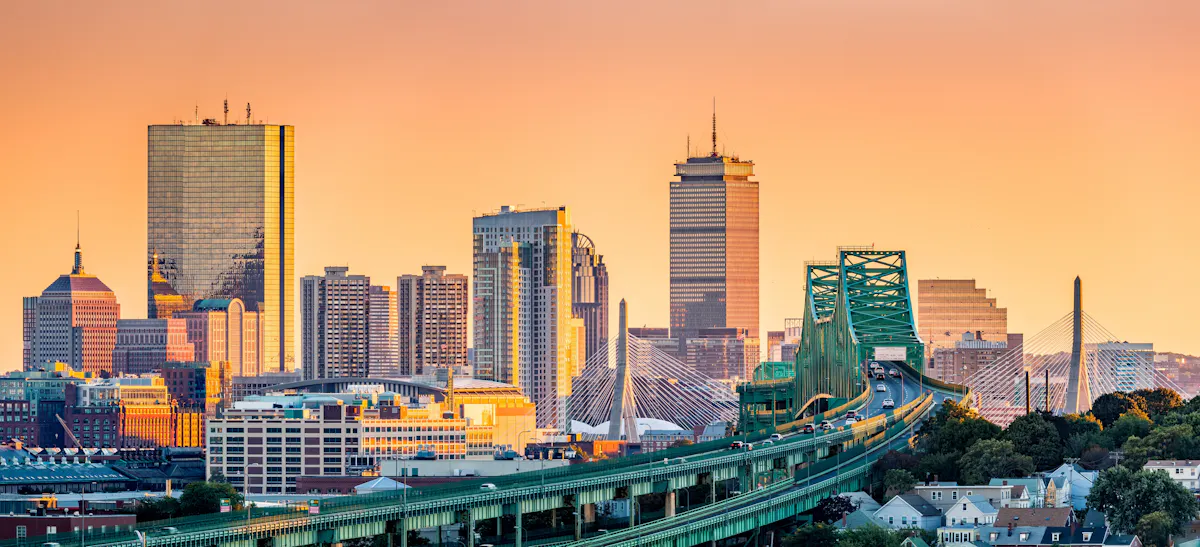 Boston skyline at sunset