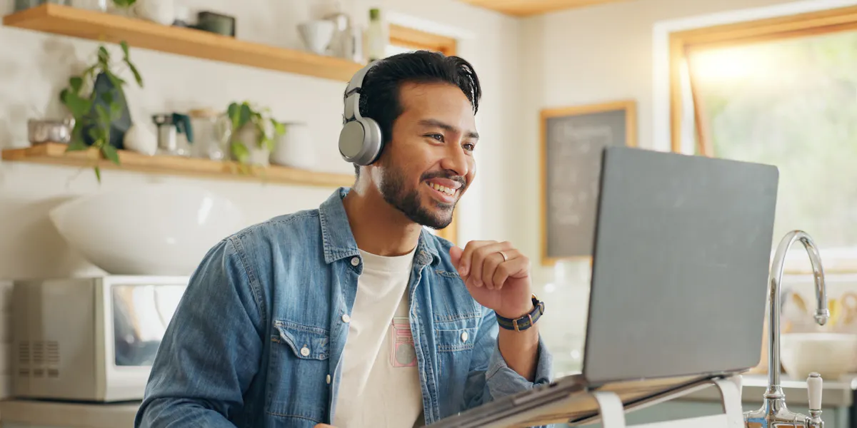 Man working from home on video call