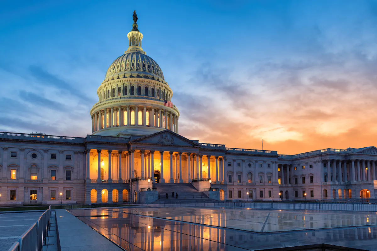 US capitol bulding at sunset Washington DC