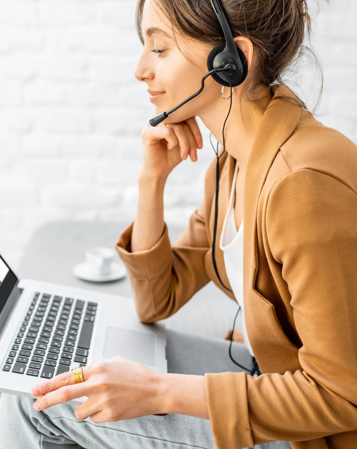 Woman on a video call with headset