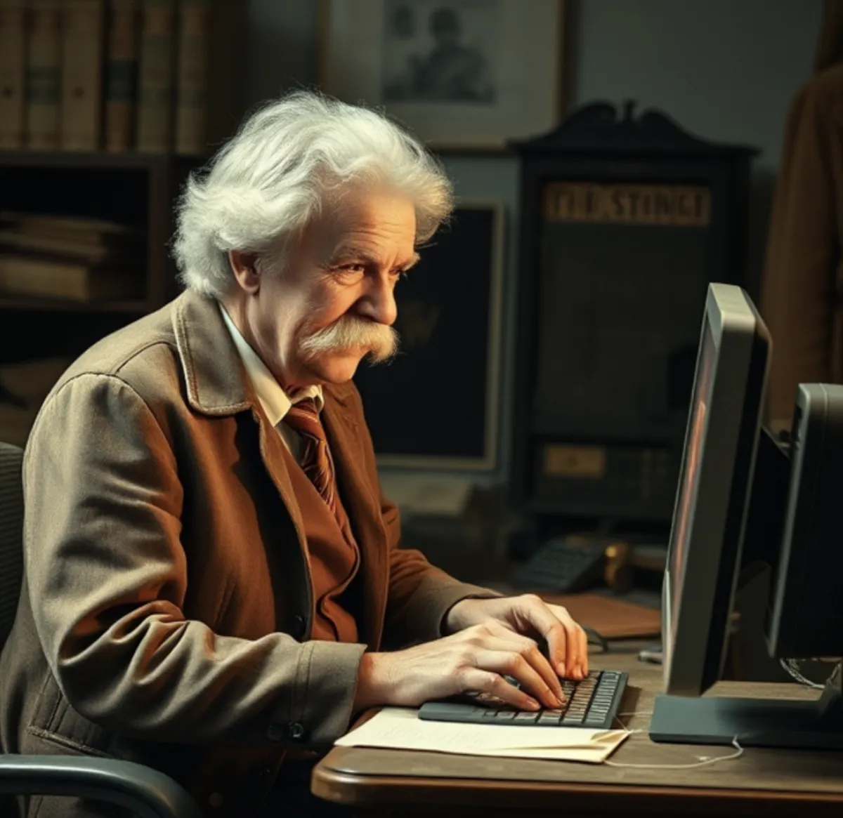 Mark Twain at Computer Generated by AI